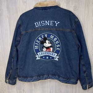 Vintage Disney Mickey Mouse Jean Jacket Legendary Sherpa Lined Denim Women's XL